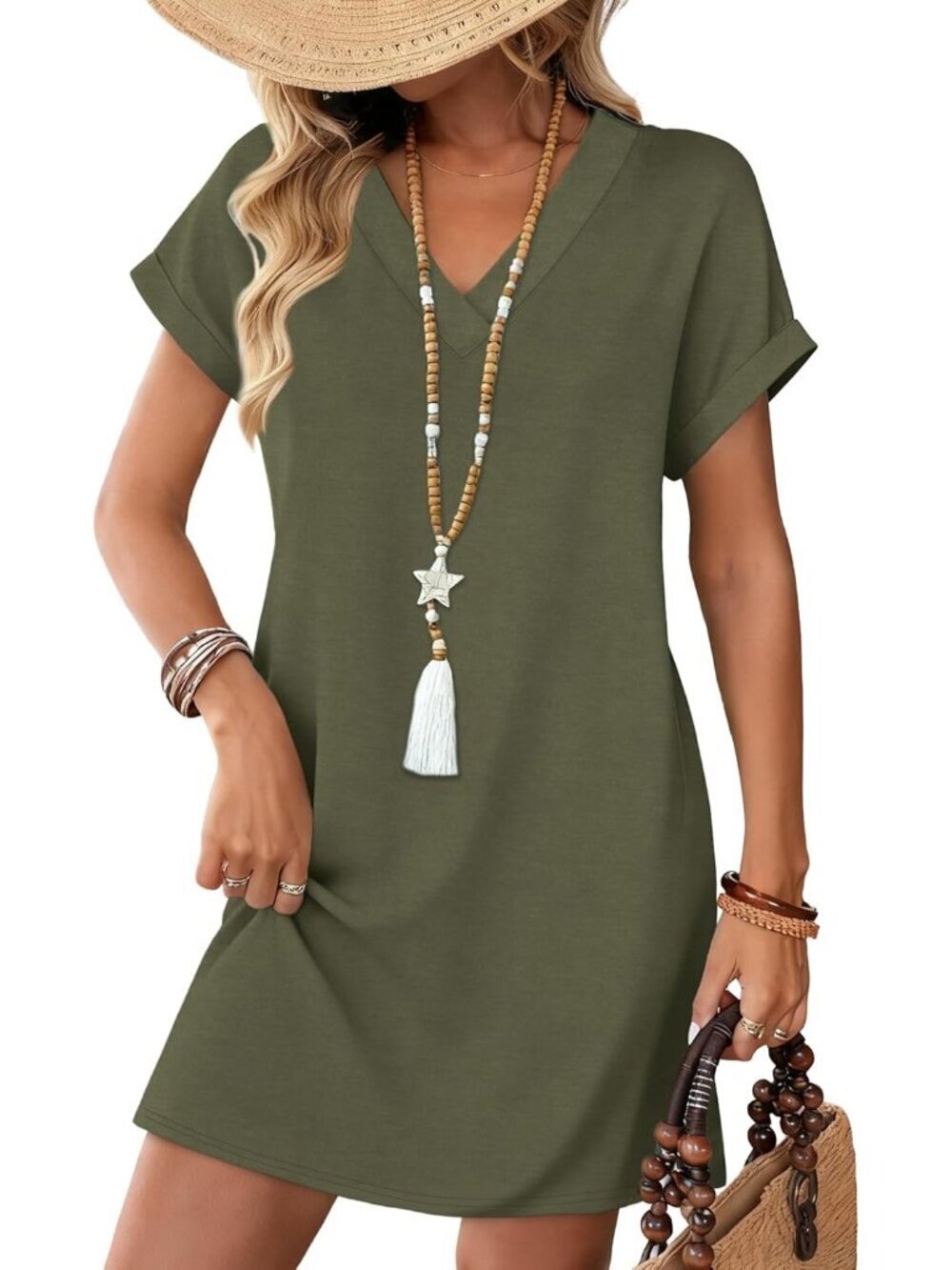 Women's 0 green Dresses Wedding Guest Casual Beach Vacation Summer T shirt